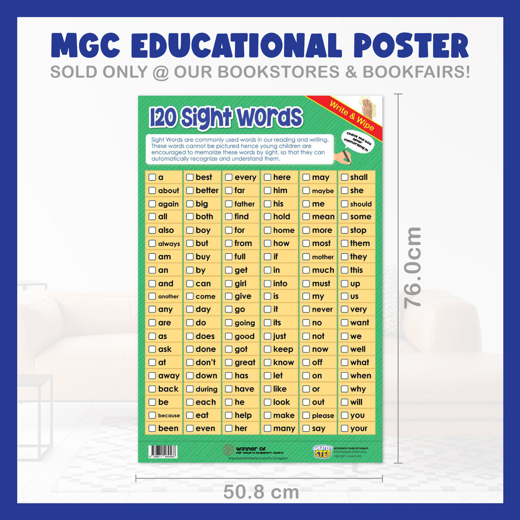 #03. 120 Sight Words – Greatest Step Children's Educational Poster